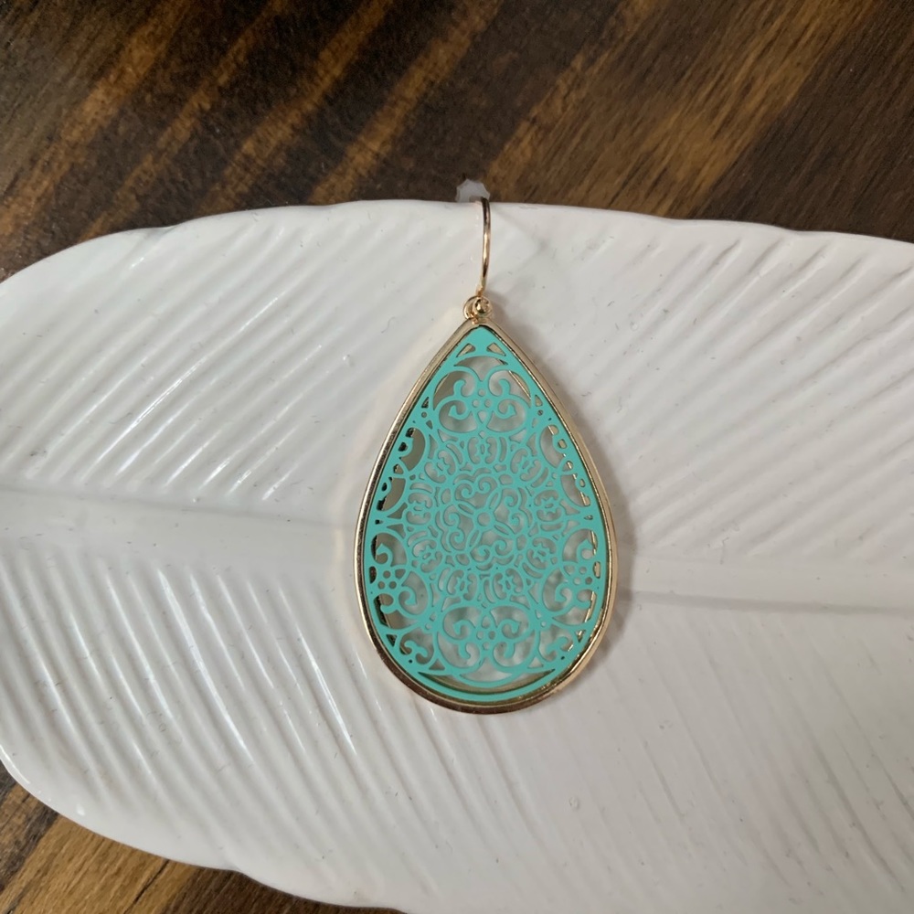 Filigree Tear Drop Earrings Mint - Picture 2 of 6